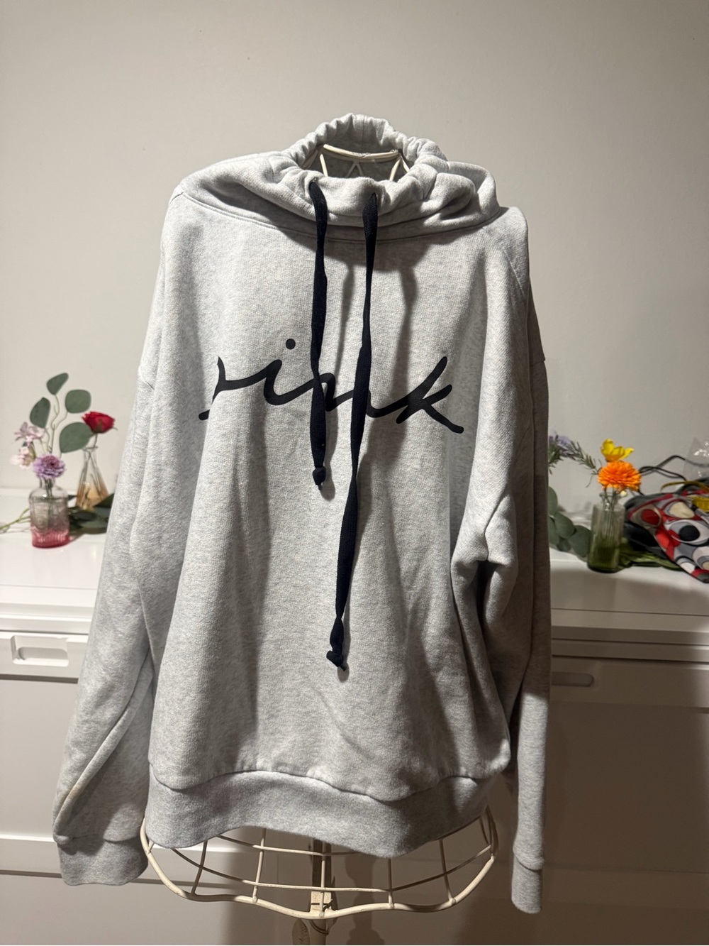 PINK Victoria's Secret Light Gray Hoodie with Black Logo